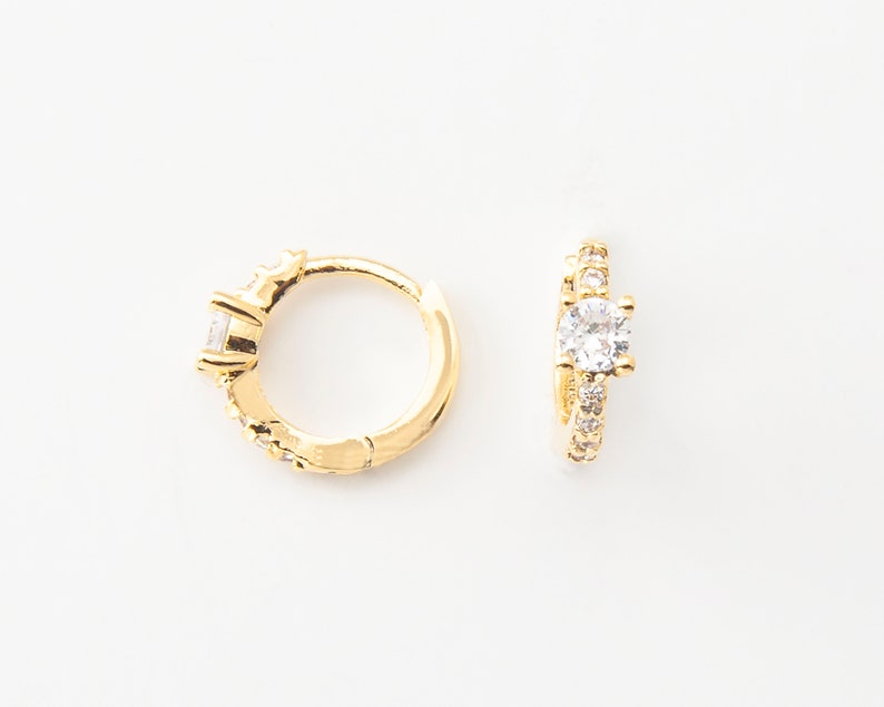 Gold CZ Huggie Hoop Earrings