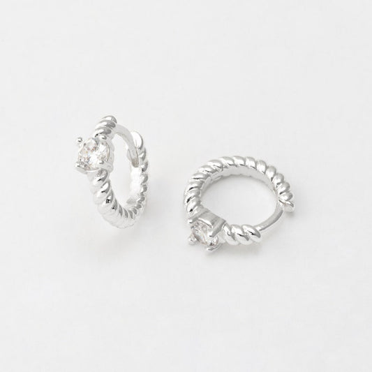 Twisted CZ Huggie Hoop Earrings