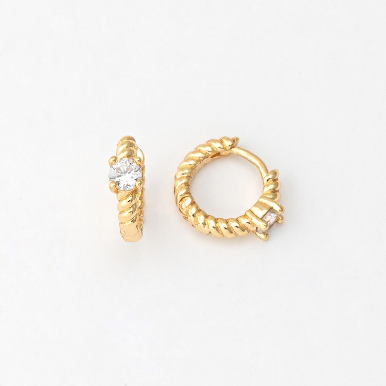Twisted CZ Huggie Hoop Earrings