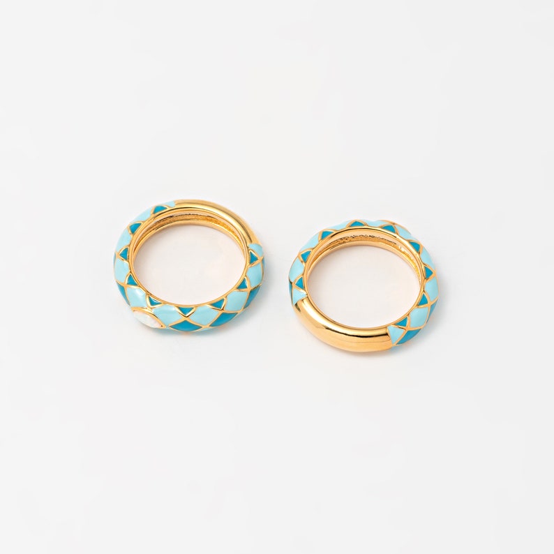 Checked Enamel Opal Ring