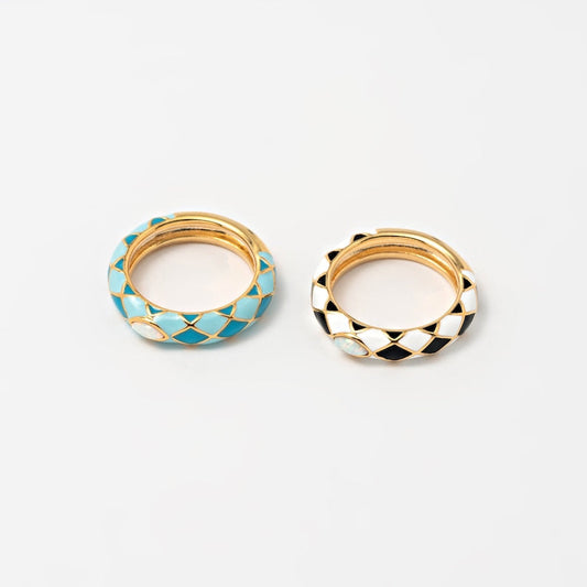 Checked Enamel Opal Ring