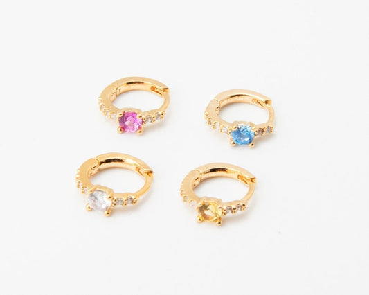Gold CZ Huggie Hoop Earrings
