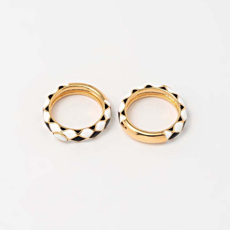 Checked Enamel Opal Ring