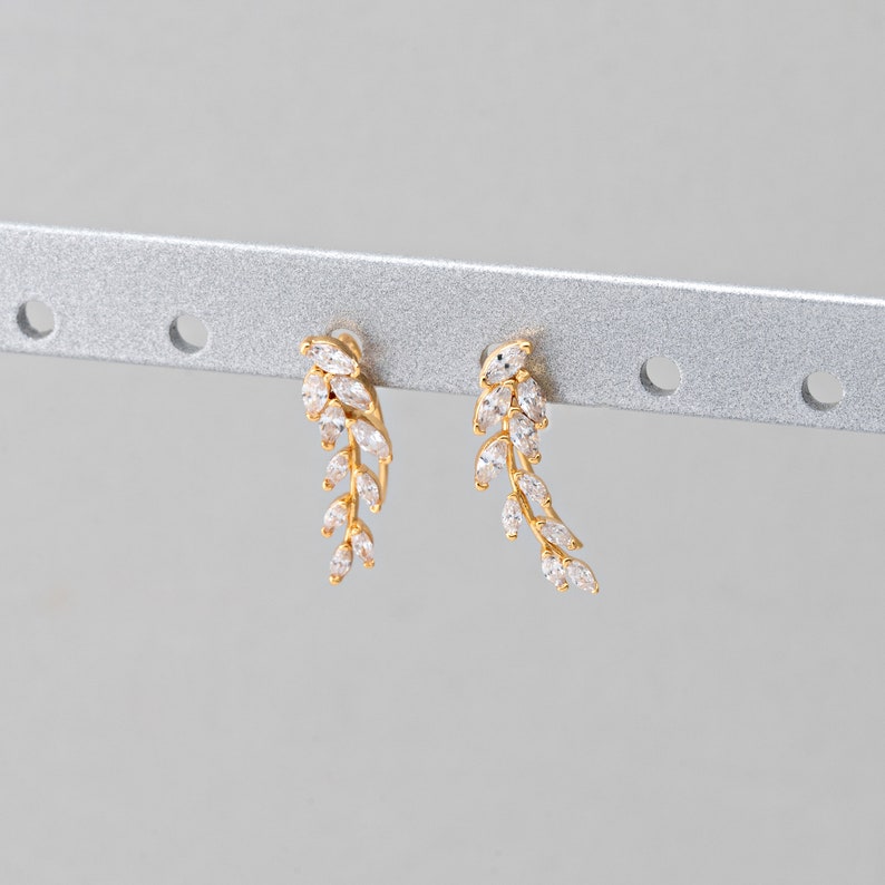 Crystal Leaf Climber Hook Zircon Earrings