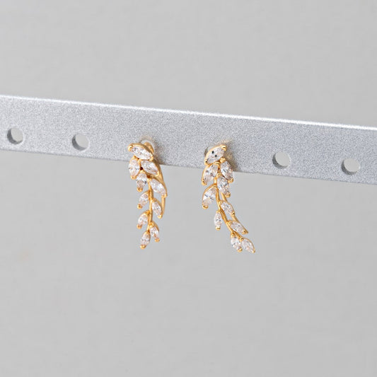 Crystal Leaf Climber Hook Zircon Earrings