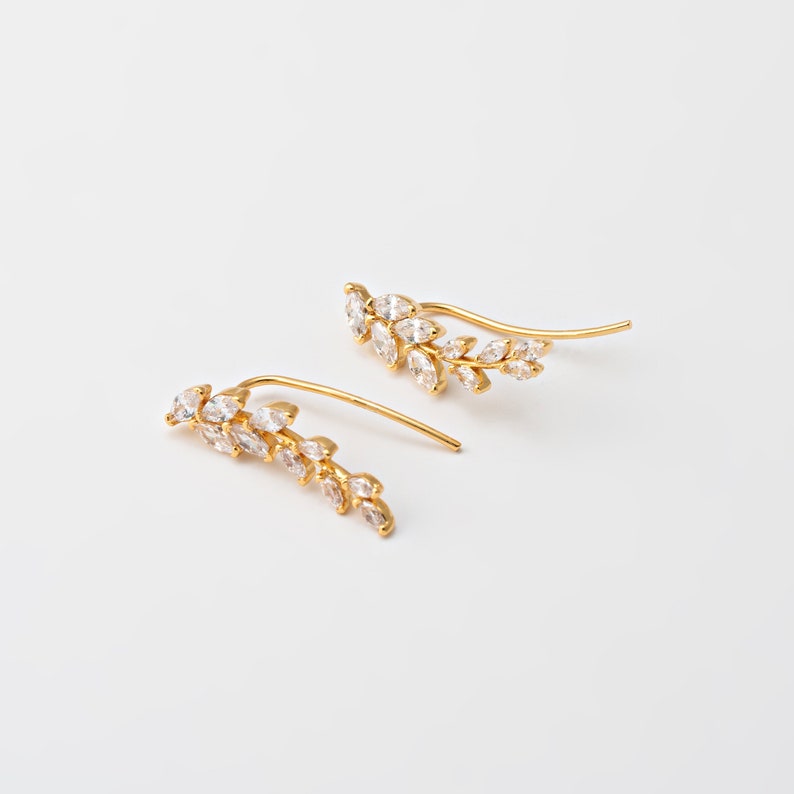 Crystal Leaf Climber Hook Zircon Earrings