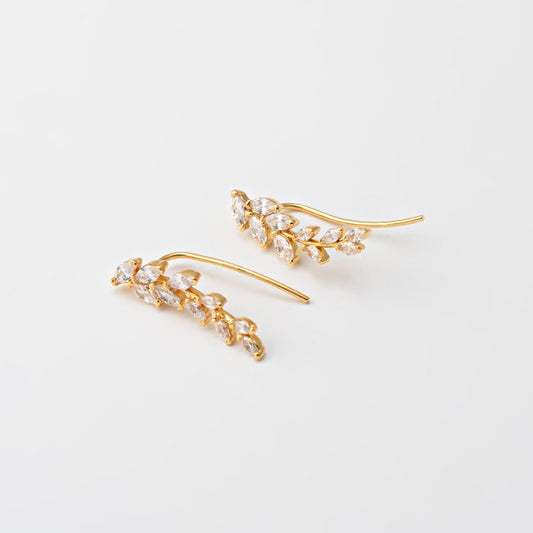 Crystal Leaf Climber Hook Zircon Earrings